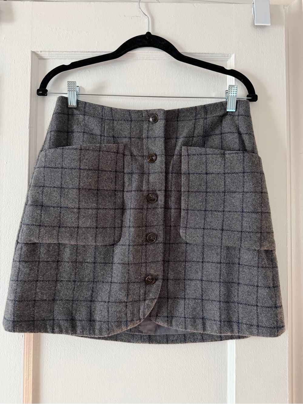 Madewell Gray Plaid Button-Front Mini Skirt